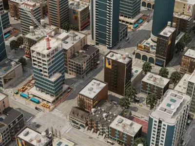 Modern City Buildings Pack Skyscrapers Low Rise Construction Low-poly 3D model