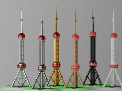 Shanghai Oriental Pearl TV Tower Low-poly 3D model