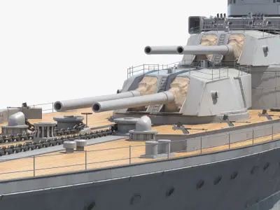  IJN Nagato Battleship with Triple Gun Turrets and Superstructure Grey 