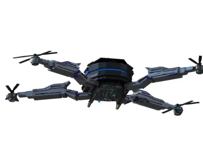 Futuristic Neon Drone  Sci-Fi UAV with Blue Glow Low-poly 3D model