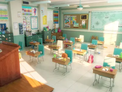  Cartoon Classroom Corridor 