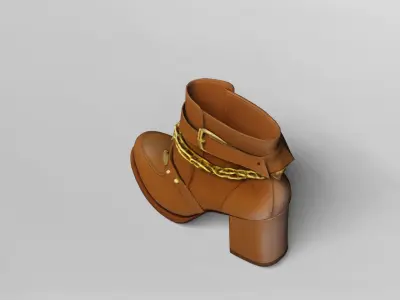 High Heel Leather Ankle Boot with Gold Chain 3D model