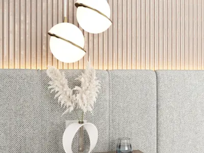 Headboard 1 bathroom wall with light fixtures and mirrors 3D model