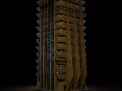 DYSTOPIAN BRUTALIST BUILDING SCIFI 06 Low-poly 3D model