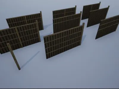Modular High Wooden Fence Low-poly 3D model