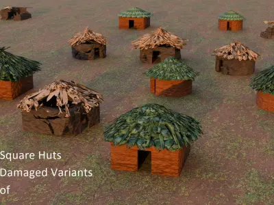 Stylized African Huts Pack Low-poly 3D model