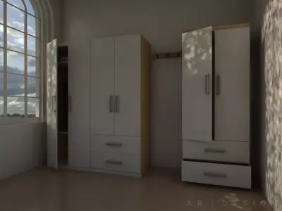 Scandinavian 4 Doors and 2 Doors Wardrobes 3D print model