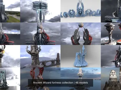 Ancient Wizard fortress collection 3D Model Pack
