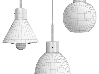 VAPPE three pendant lights with brass and clear glass Low-poly 3D model