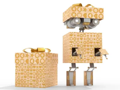 Gift Present Robot  Rigged PACKED Low-poly 3D model