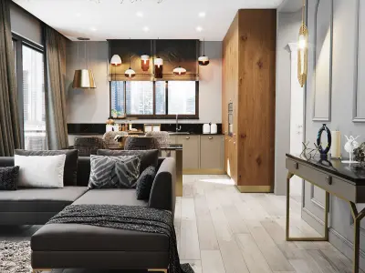 Living Room and Kitchen 3D model