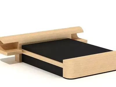 Light Wood Bed With Black Mattress 3D model