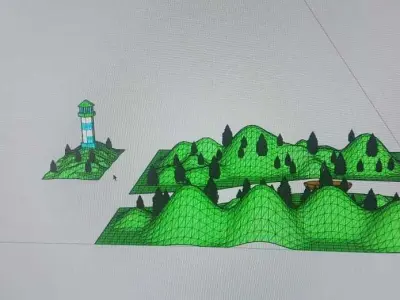 an island with a boat and a lighthouse 3D model