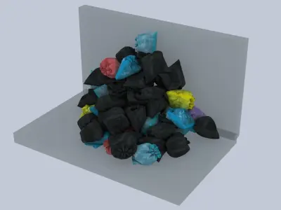Textured Garbage Bags Pile in a wall 3D model