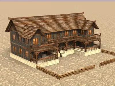 3d medieval house low poly old village Low-poly 3D model