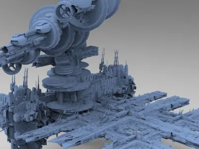 Sci-Fi City dystopia base With floating city base 3D model