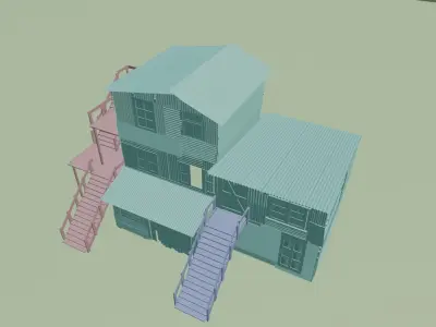 Shanty Garage and Motel For games and scenes Low-poly 3D model