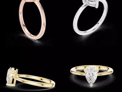 Pear Cut Solitaire Engagement Ring CAD Design Classic Style 3D print model