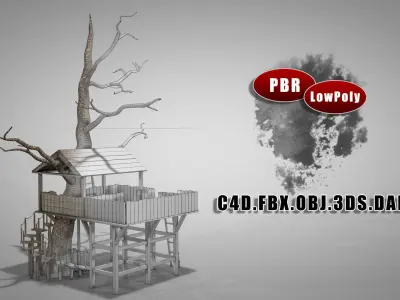 Cute Tree House Low-poly 3D model