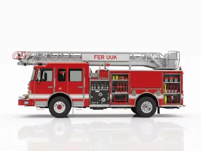 Modern Triple Combination Fire Engine and Aerial Ladder Truck Low-poly 3D model