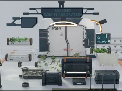 30  Low poly Sci-Fi Props Kitbash set Low-poly 3D model