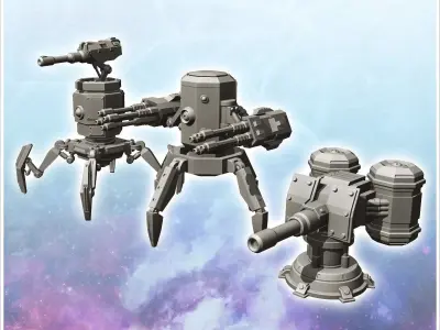 Set of three futuristic turrets with energy cannons 1 - Future S 3D print model