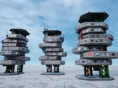 Sci-Fi Building Facility-117 UE4 asset Low-poly 3D model