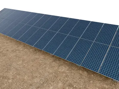 Lowpoly Ground Mounted Solar Panels-16 Rows of PV Modules Low-poly 3D model