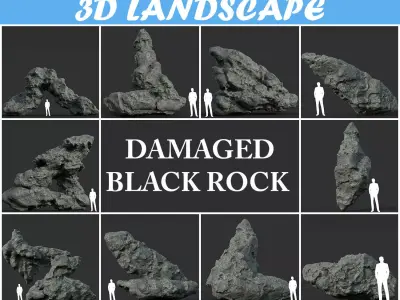 Low poly Damaged Black Rock A 190429 Low-poly 3D model