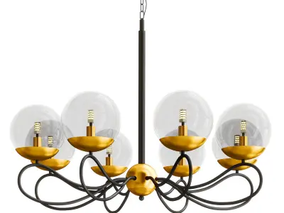 PRUINA gold chandelier with glass globes 3D model