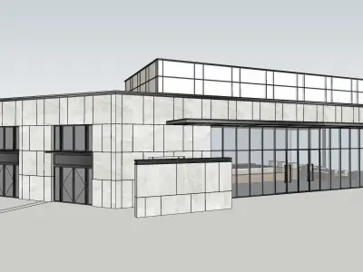 glass office building with furniture  3D model