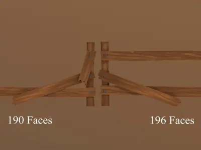 Low-poly Fence and gate with handpainted textures Low-poly 3D model