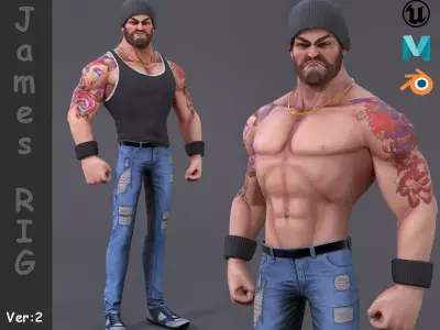 James Cartoon Rig V2 Low-poly 3D model