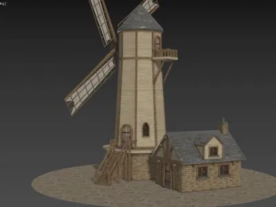 Medieval Windmill Low-poly 3D model