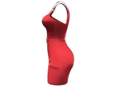 Mini Leather Dress With Buckles And Front Zip Low-poly 3D model