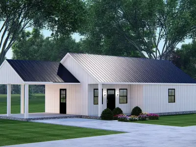 Modern Barndominium House 3D Model with Rustic Metal Siding 3D model