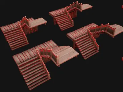 Staircase in a Medieval Room Low-poly 3D model