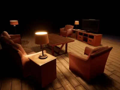 Living Room Set Low-poly 3D model