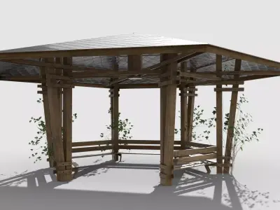 Wooden Pavilion Low-poly 3D model