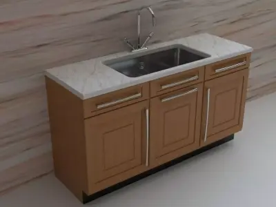 Contemporary Kitchen Sink Unit with Marble Worktop Free low-poly 3D model