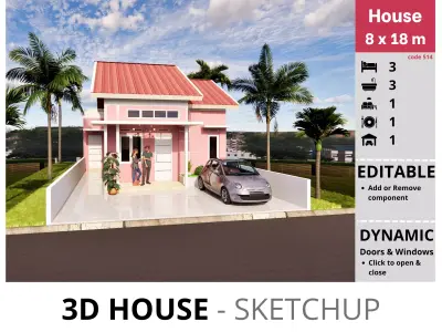 House 8x18m code 514 - Sketchup 3D model 3D model 3D model