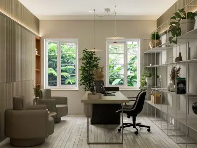 Semi Industrial Home Office Interior Design Low-poly 3D model