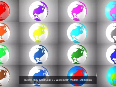 Bundle of 29 Solid Color 3D Globe Earth Models 3D Model Pack