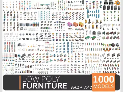 Low Poly Furniture - 1000 models collection interior Vol1-Vol2 Low-poly 3D model