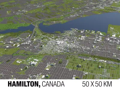 Hamilton Canada 50x50km 3D City Map 3D model