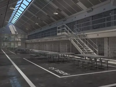 Prison 2 cell with tables and chairs 3D model