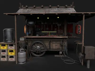 Ramen Food Cart Low-poly 3D model