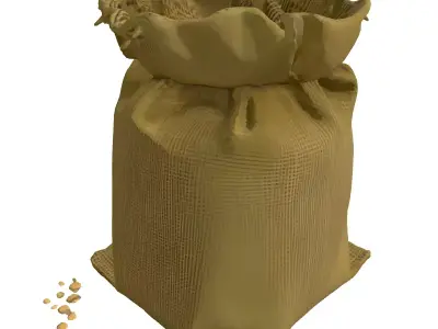 Burlap Sack with Powdered Ingredient Low-poly 3D model