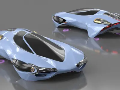  Futuristic Flying Car Blue Rigged 