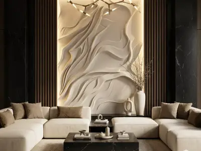 Modern wavey Relief Panel Wall Decor Set STL Mural CNC 352 3D model